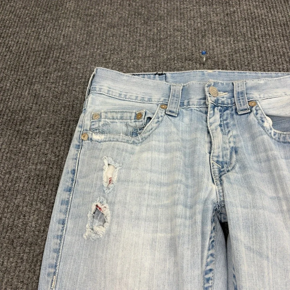True Religion Jeans Mens 31 Light Wash Cotton Distressed Straight‎ Leg Y2K Style
